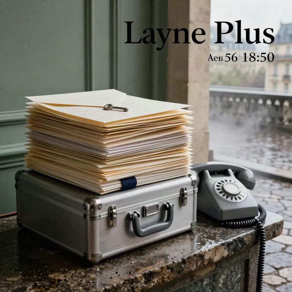 Totem d’enveloppes et de pochettes de service sur pierre, atelier parisien humide