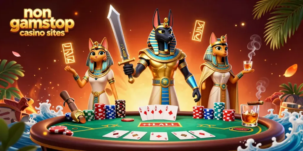 Engage with non gamstop casino sites featuring vibrant characters in a rich poker scene.